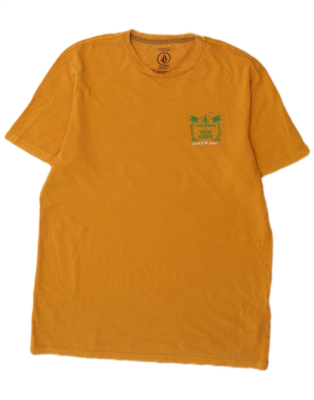 Ανδρικό T-Shirt με μοντέρνα εφαρμογή Volcom, μεσαίο κίτρινο βαμβακερό
