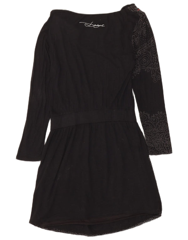 DESIGUAL Γυναικείο μακρυμάνικο γραφικό φόρεμα A-line UK 14 μεγάλο μαύρο φλοράλ