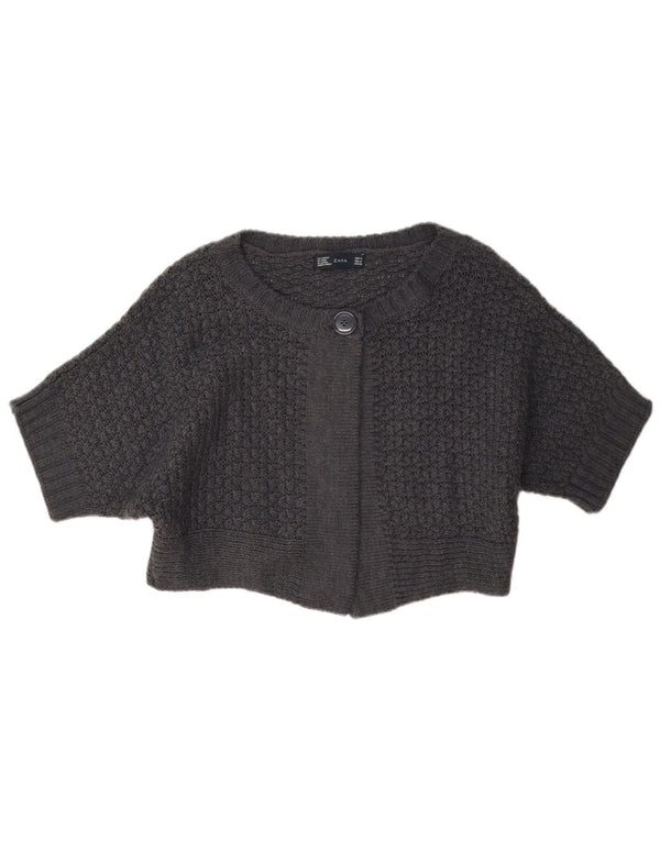 Zara Γυναικείο πουλόβερ Bolero με κοντό μανίκι ζακέτα UK 14 μεσαίου γκρι ακρυλικό