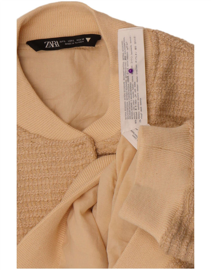 Zara Γυναικείο Bomber Jacket UK 16 Large Beige Cotton