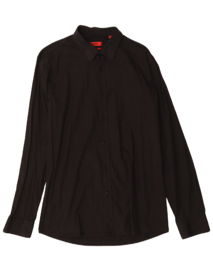 Ανδρικό πουκάμισο Hugo Boss Slim Fit μεγάλο μαύρο βαμβακερό