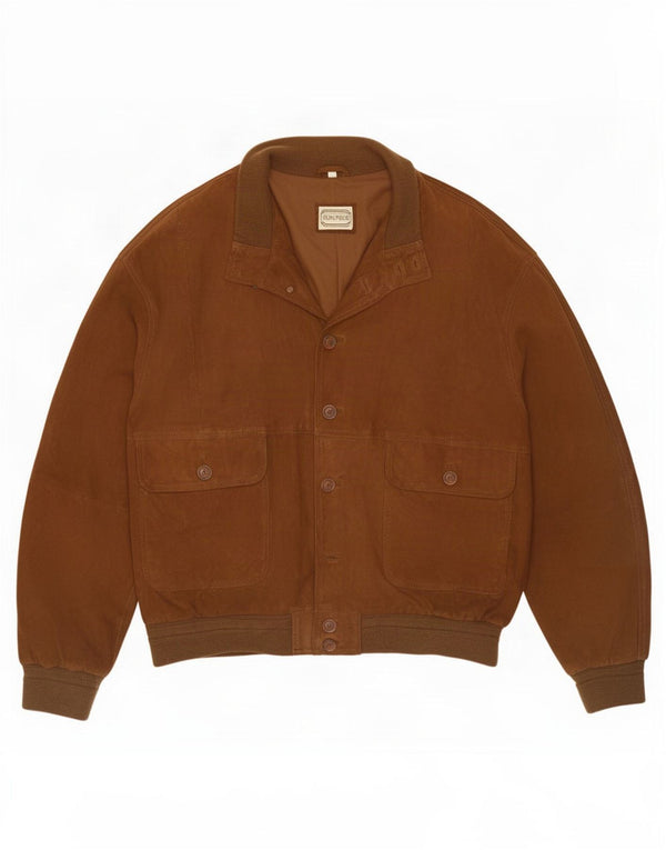 Vintage Ανδρικό Suede Bomber Jacket IT 58 4XL Καφέ Δερμάτινο