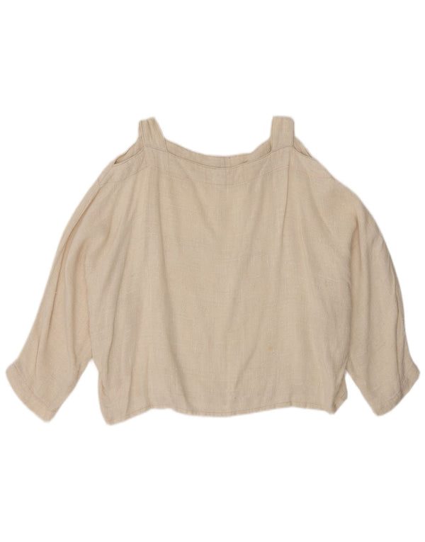 Vintage γυναικεία μπλούζα Crop 3/4 με μανίκια ώμου Top UK 14 Large Beige