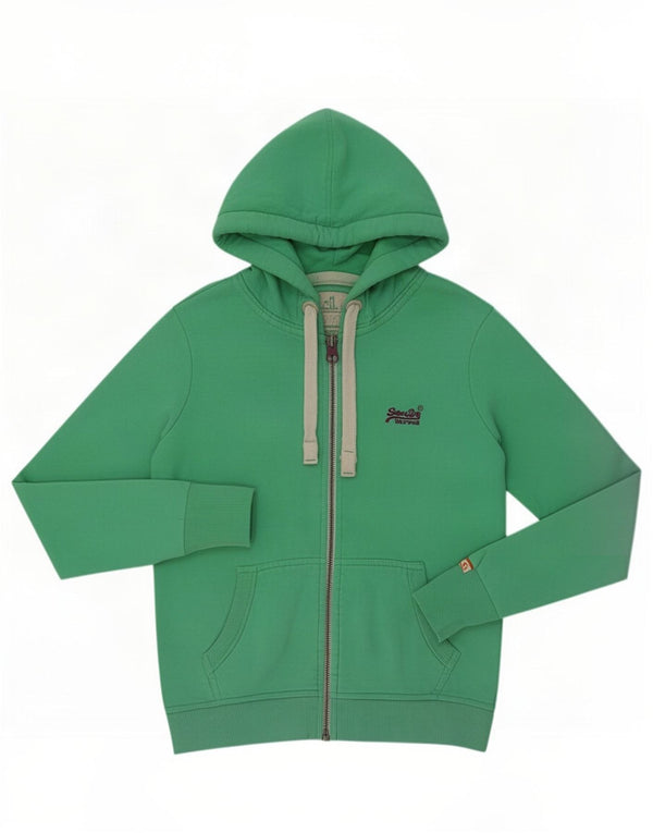 Superdry Womens Zip Hoodie Sweater UK 16 Large Green Cotton