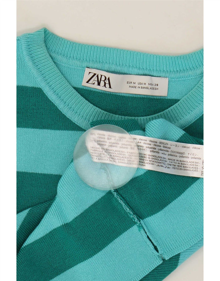 Zara Γυναικείο γιλέκο Crop UK 12 μεσαία πράσινη ριγέ βισκόζη