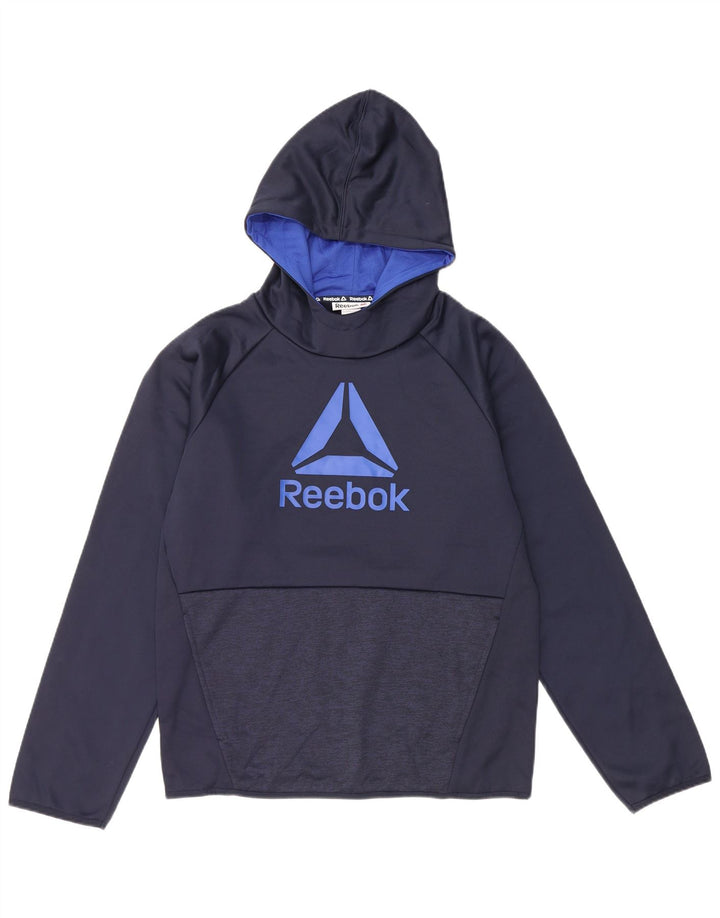 REEBOK Boys Graphic Hoodie Jumper 15-16 ετών 2XL Navy Blue Polyester