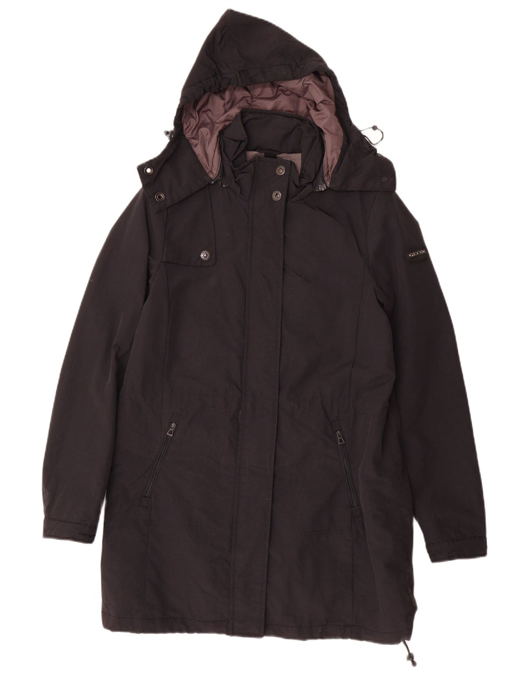 GEOX RESPIRA Γυναικείο παλτό αντιανεμικό με κουκούλα UK 6 XS μαύρο πολυαμίδιο
