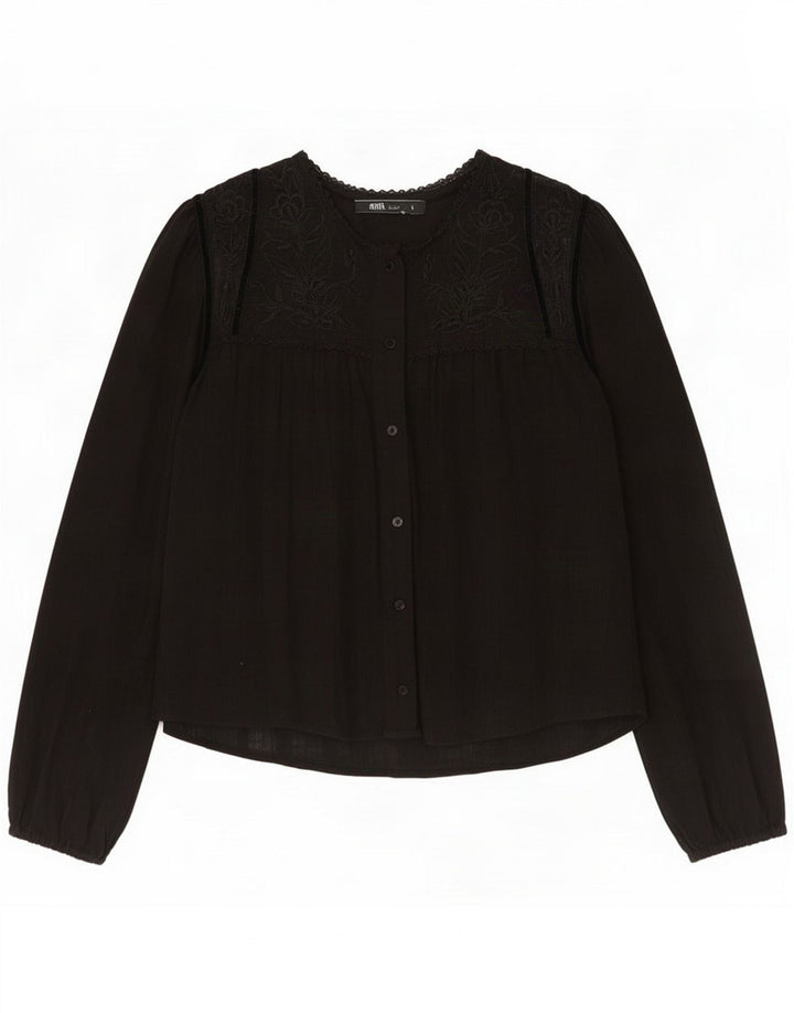 Zara γυναικείο πουκάμισο μπλούζα UK 14 Medium Black Floral Polyester