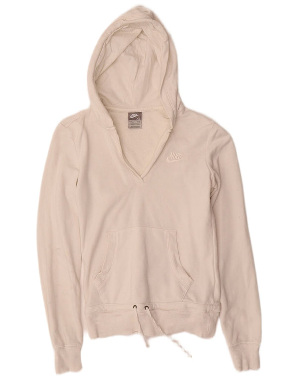 Nike Womens Loose Fit Hoodie Jumper UK 6/8 XS White Cotton