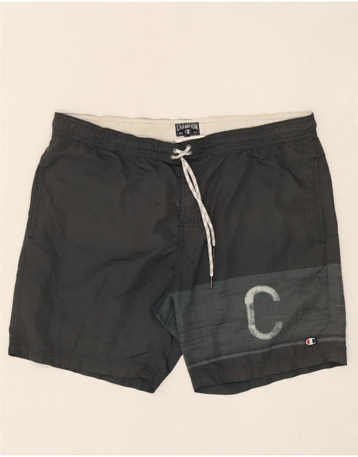 CHAMPION Mens Graphic Swimming Shorts 2XL  Black Polyester Vintage Champion and Second-Hand Champion from Messina Hembry 