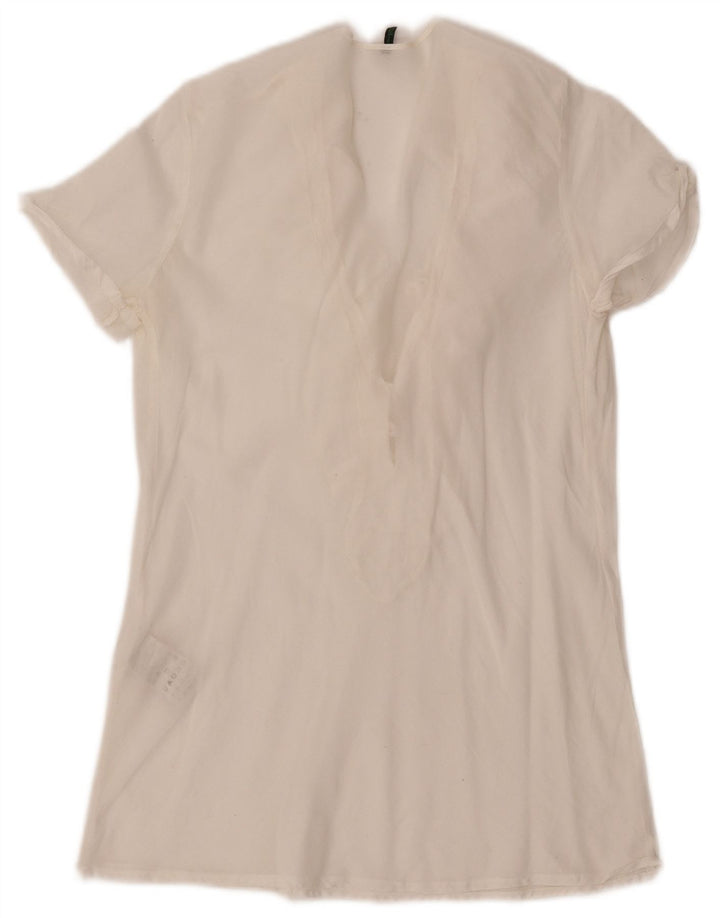 Benetton Γυναικεία μπλούζα με βολάν μπροστά τοπ UK 10 Small Off White Βαμβακερό