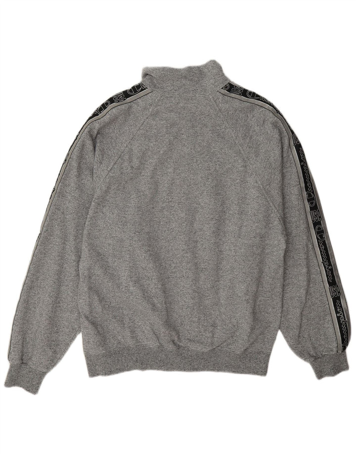 Champion Mens Graphic Zip Neck Sweatshirt Jumper Large Grey Colourblock