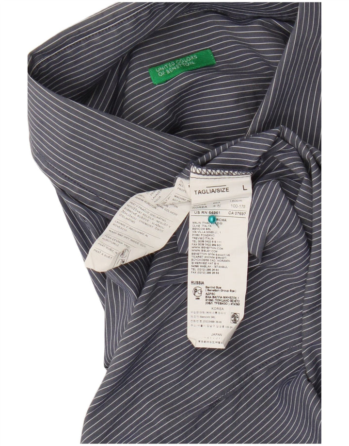 Ανδρικό πουκάμισο Benetton Μεγάλο μπλε Navy Pinstripe Βαμβακερό