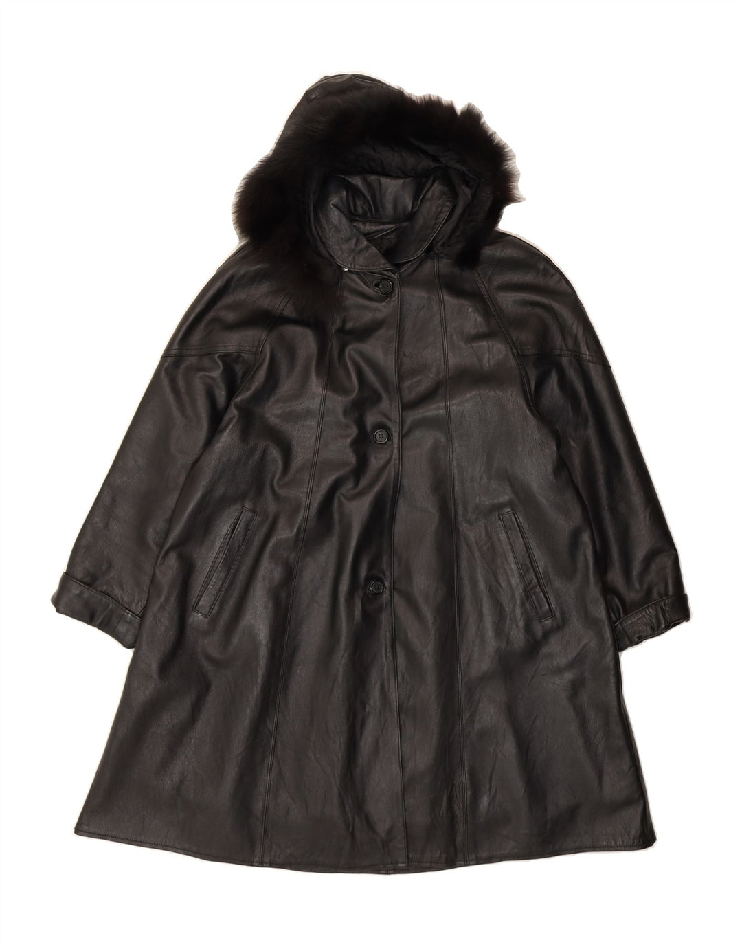 VINTAGE Womens Hooded Leather Coat UK 12 Medium Black Leather Vintage Vintage and Second-Hand Vintage from Messina Hembry 
