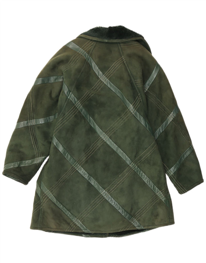 Vintage γυναικείο παλτό Shearling UK 14 Μεσαίο Πράσινο Έλεγχο