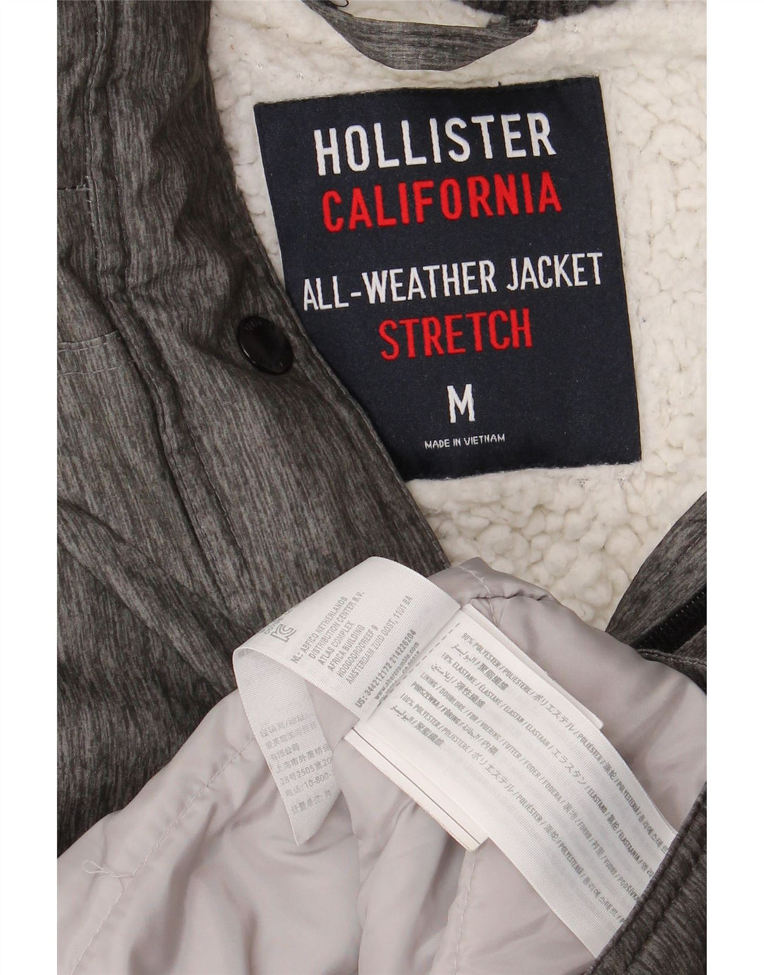 HOLLISTER Γυναικείο μπουφάν παρκά με κουκούλα UK 14 μεσαίου γκρι πολυεστέρας
