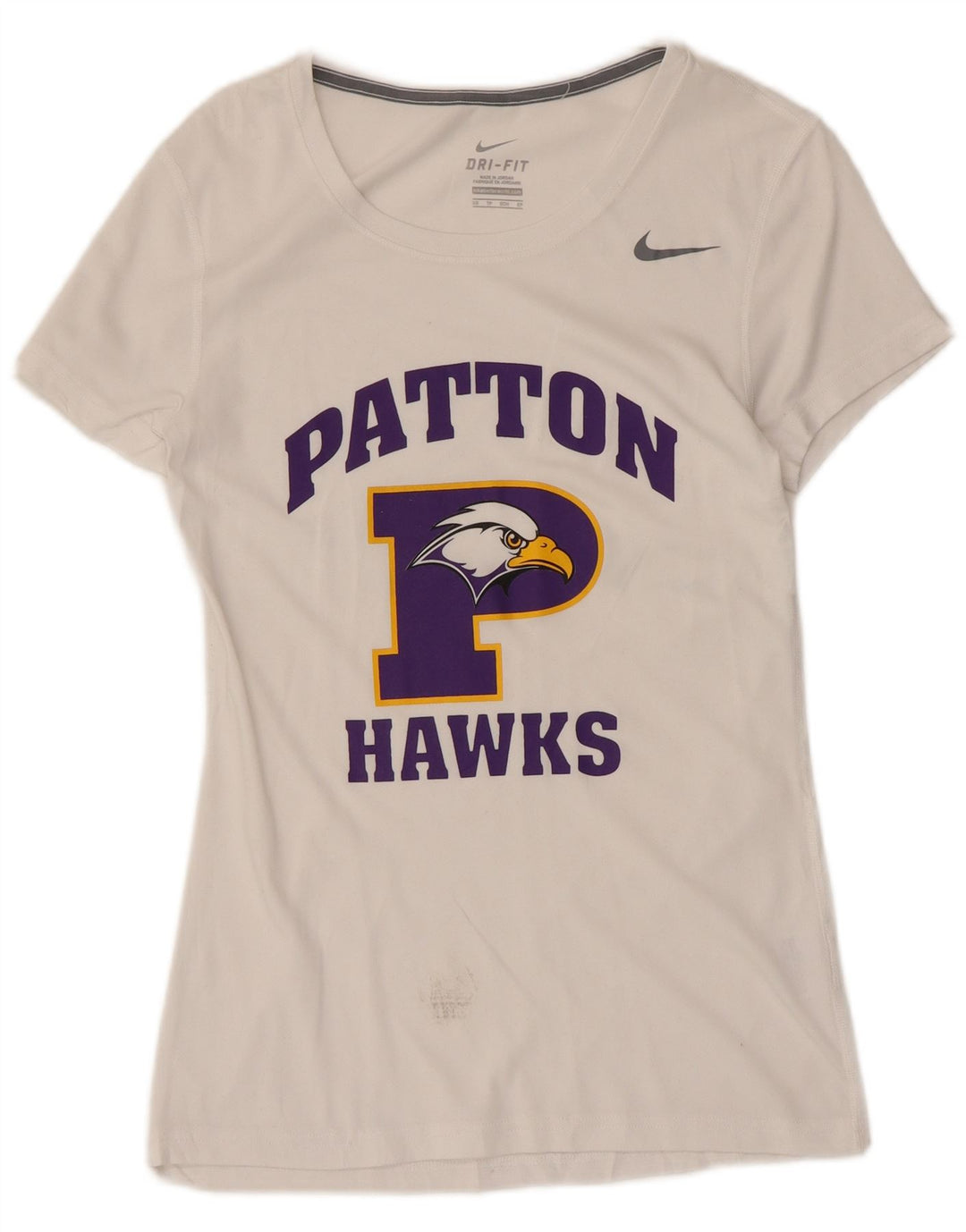 Γυναικείο μπλουζάκι Nike Patton Hawks γραφικό τοπ UK 6 XS λευκό πολυεστέρα