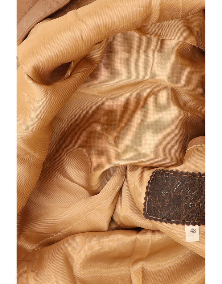 VINTAGE Ανδρικό Δερμάτινο Σακάκι Μπλέιζερ με 2 Κουμπιά IT 48 Δερμάτινο Μεσαίο Μπεζ