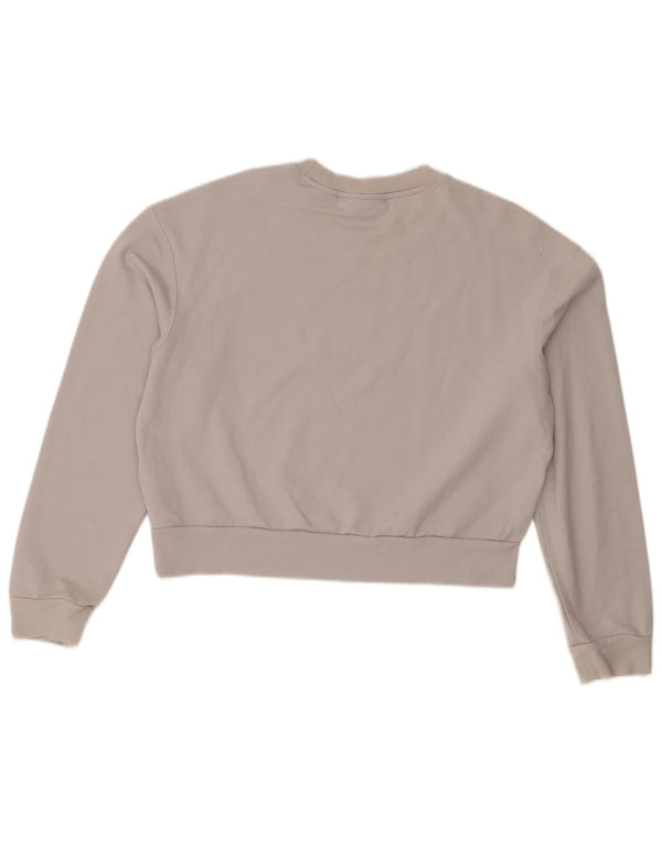 Calvin Klein Womens Crop Graphic Sweatshirt Jumper UK 14 Medium Grey Cotton