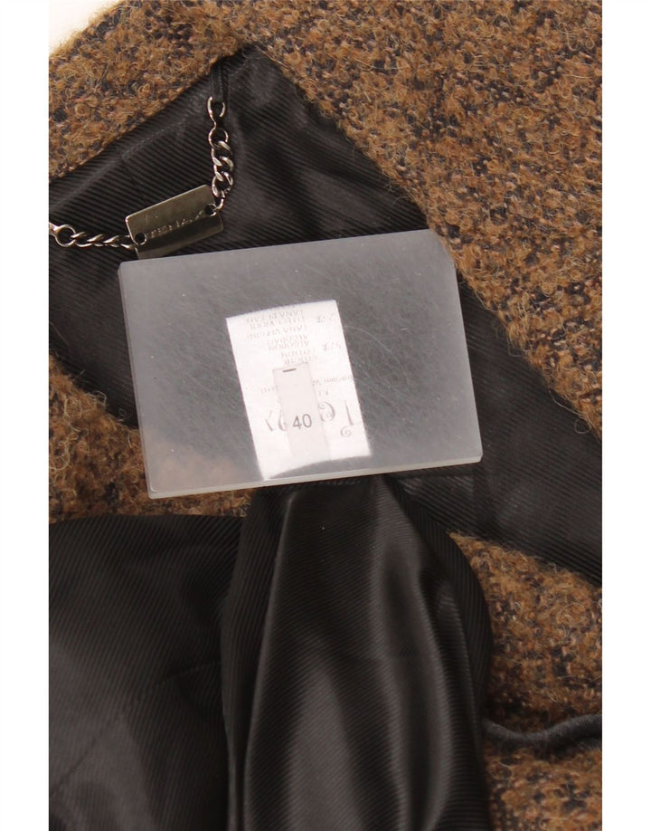 Tenax Γυναικείο παλτό με διπλό στήθος IT 40 Small Brown Flecked Cotton