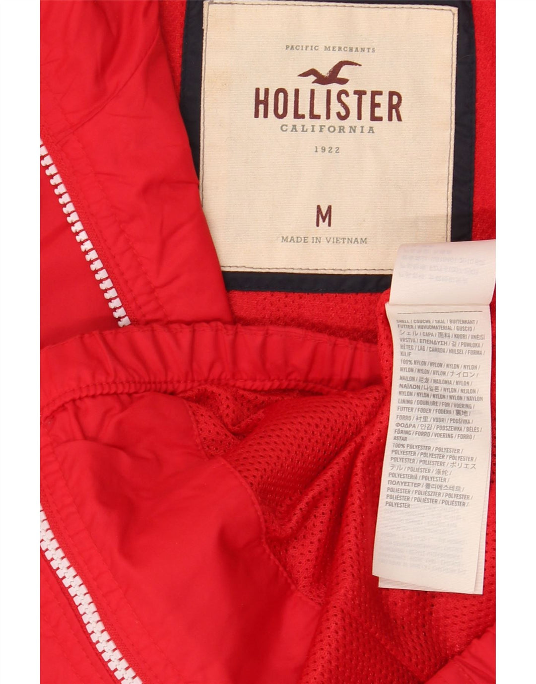 Hollister Γυναικείο μπουφάν βροχής με κουκούλα UK 12 μεσαίο κόκκινο νάιλον