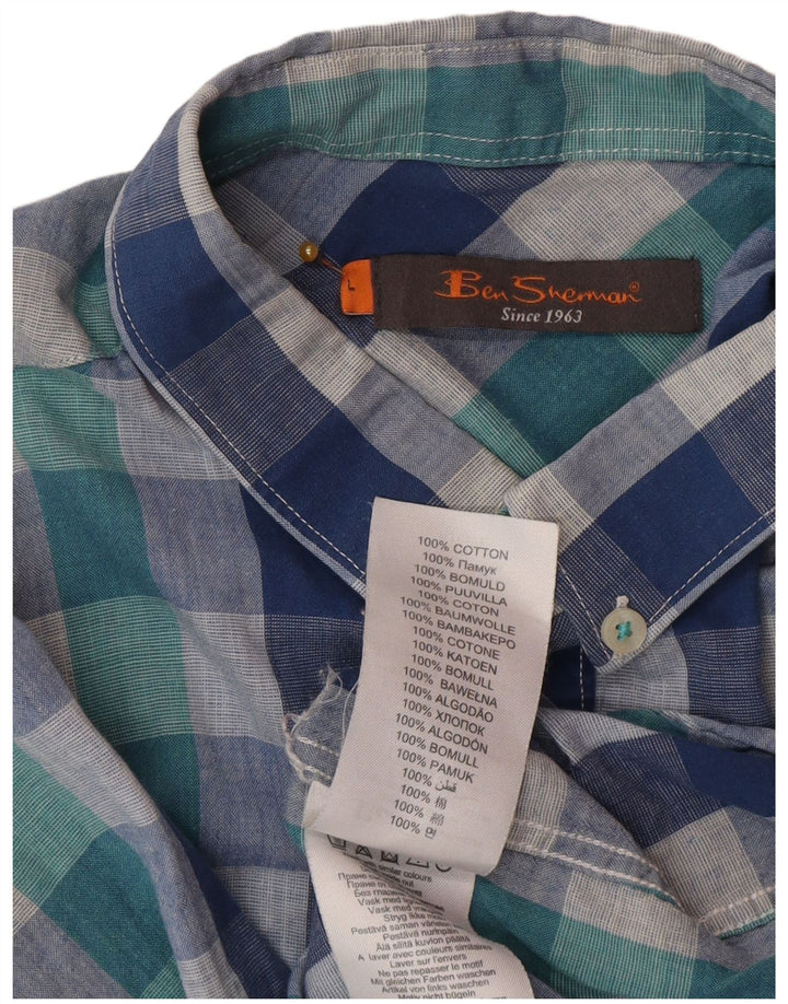 Ben Sherman Ανδρικό κοντομάνικο πουκάμισο μεγάλο μπλε βαμβακερό