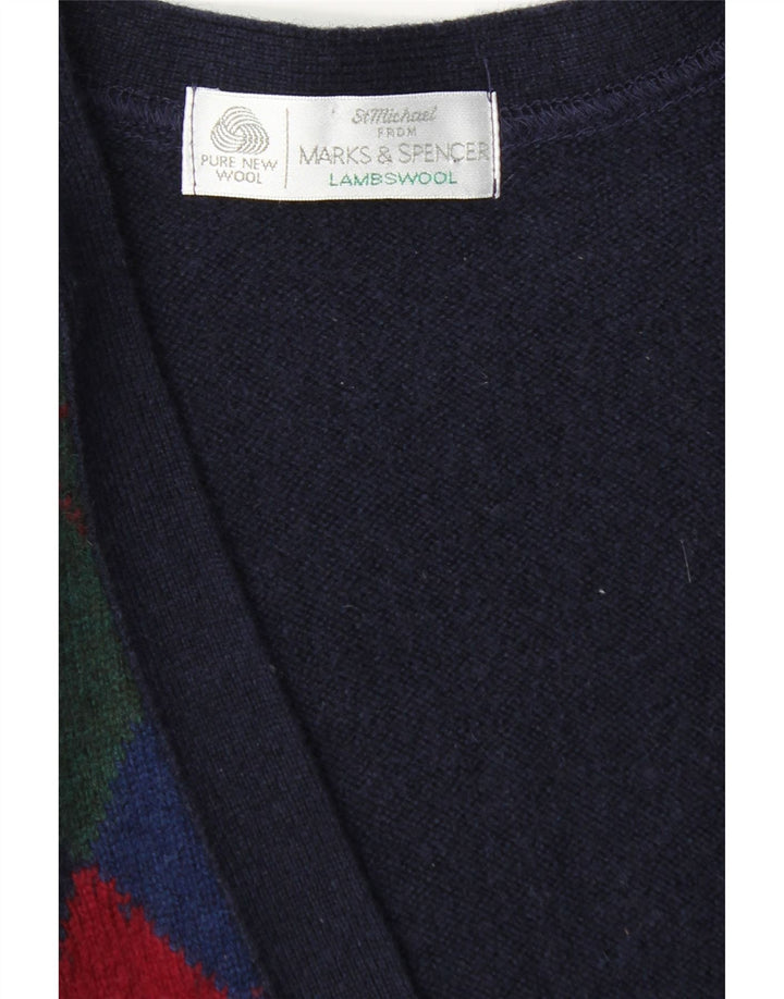 Marks & Spencer Ανδρική ζακέτα πουλόβερ Μεγάλο Navy Blue Argyle/Diamond