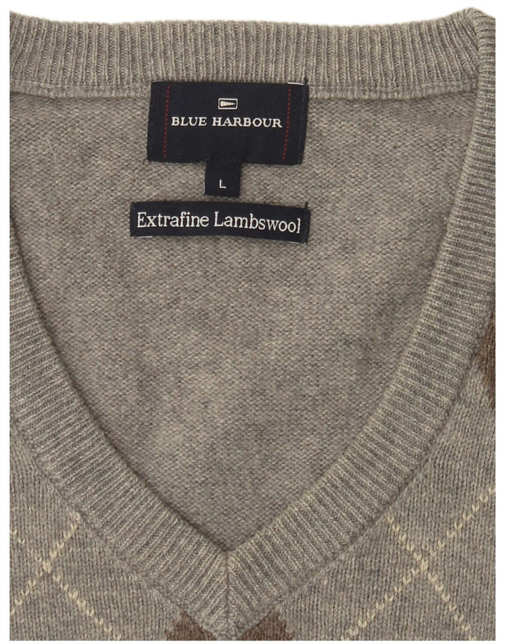 Μπλε Harbor Ανδρικό γιλέκο Tank Top Large Grey Argyle/Diamond Lambswool