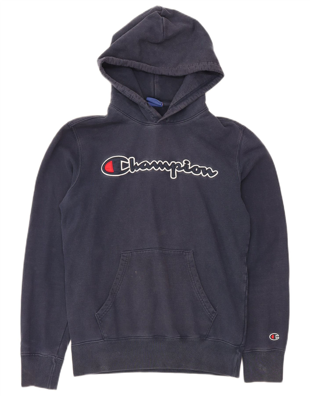 Champion Womens Graphic Hoodie Jumper Medium Navy Blue Cotton