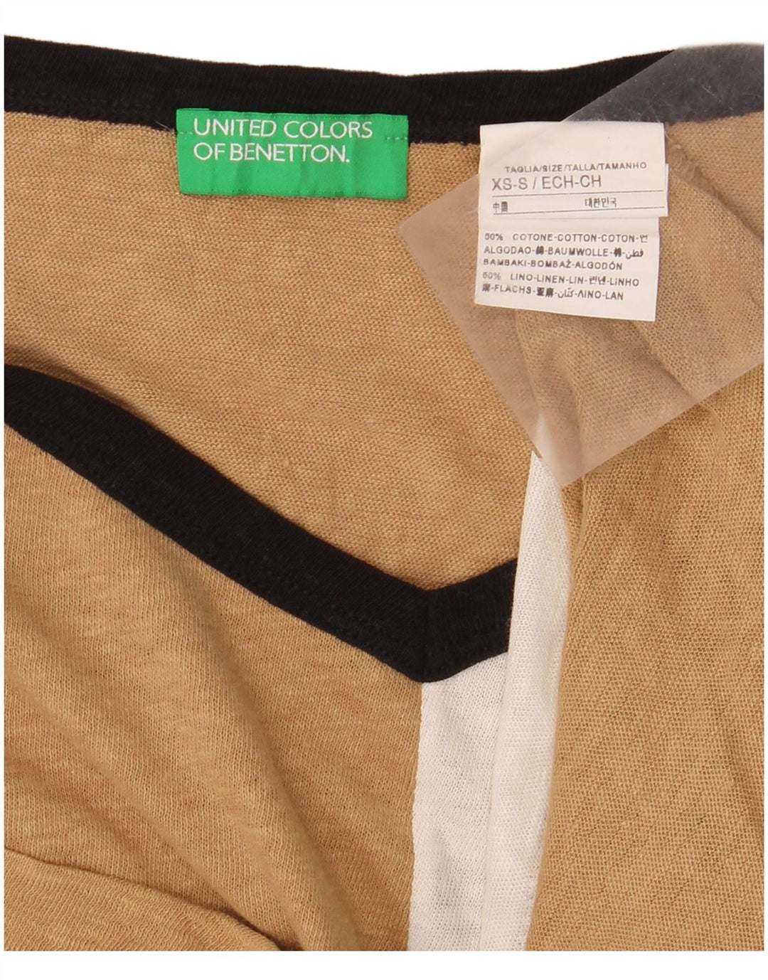 Γυναικείο μπλουζάκι BENETTON Crop Oversized Top UK 6 XS Beige Colourblock