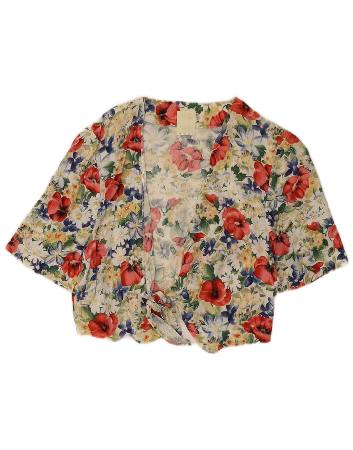 Vintage Γυναικεία Crop Μπλούζα Τοπ UK 12 μεσαία πολύχρωμη φλοράλ βισκόζη