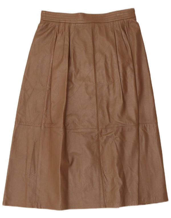 Vintage Γυναικεία Πλισέ Δερμάτινη Φούστα UK 12 Medium W30 Καφέ Δερμάτινη