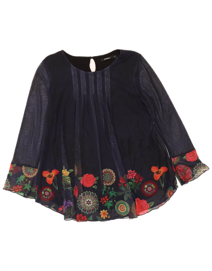 DESIGUAL Γυναικεία μακρυμάνικη μπλούζα τοπ UK 12 Medium Navy Blue Floral