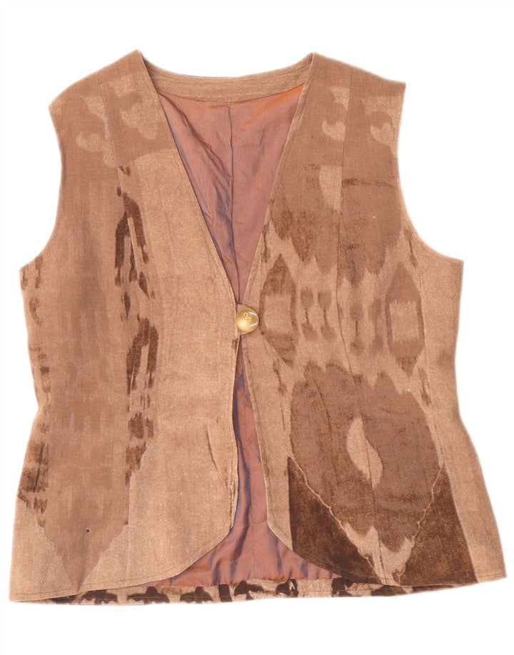 Vintage Γυναικείο Abstract Pattern Γιλέκο UK 14 Medium Beige