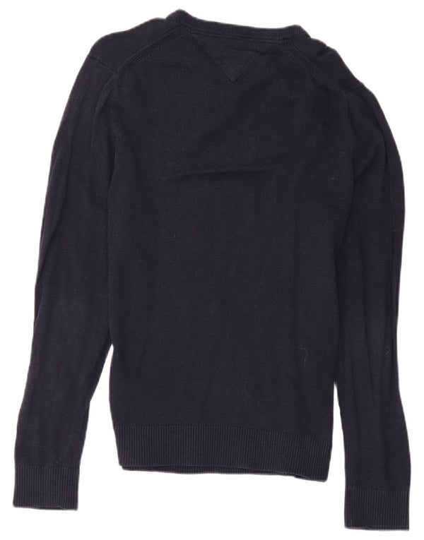 Tommy Hilfiger Mens V-Neck Jumper Sweater Small Navy Blue Cotton