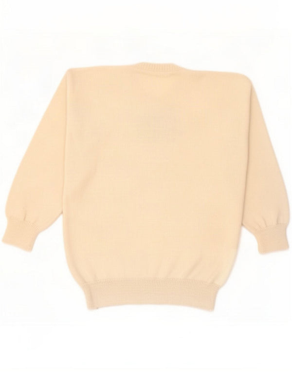 Vintage Womens Crew Neck Jumper πουλόβερ UK 16 Large Beige Colourblock
