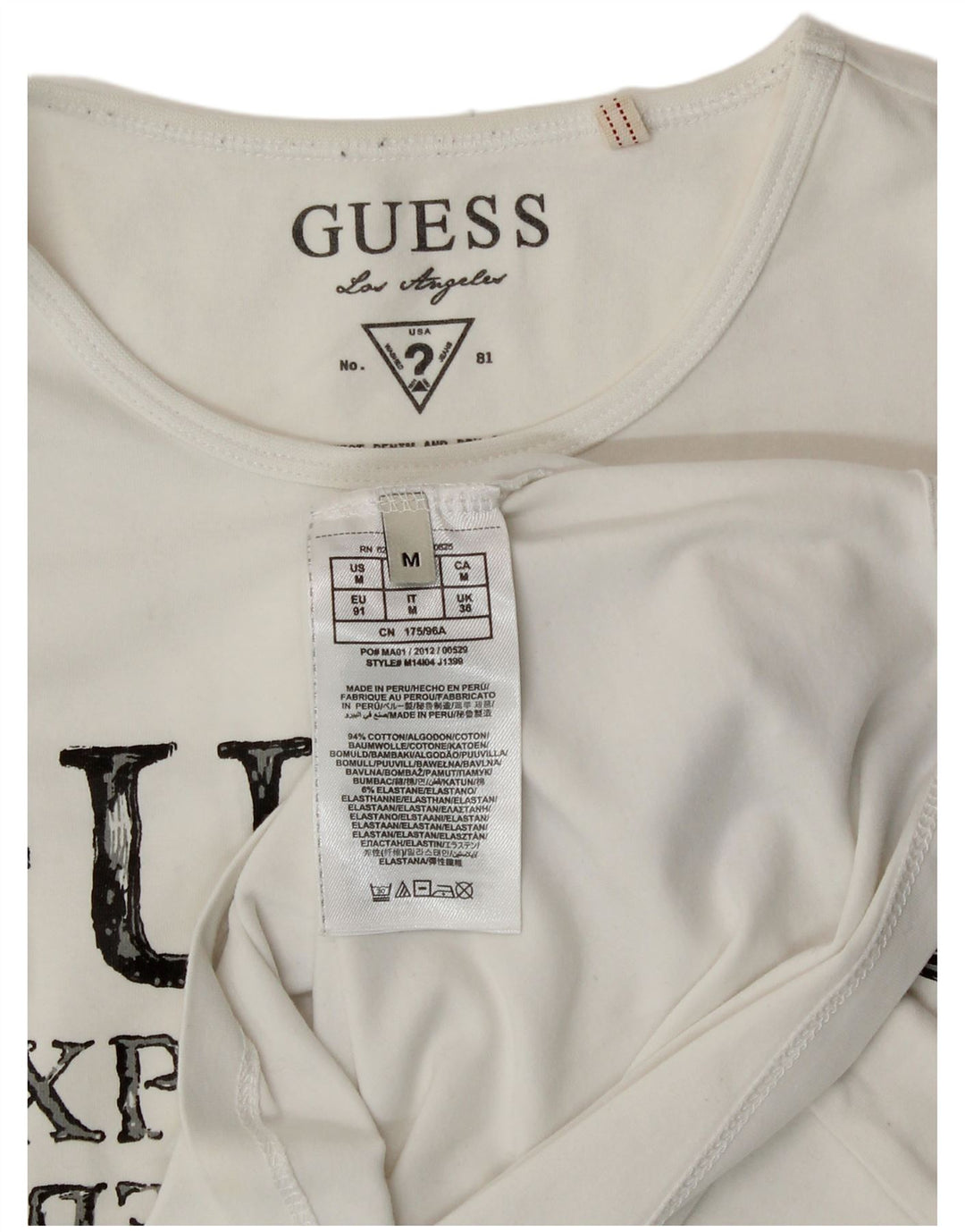 Γυναικείο γραφικό μπλουζάκι Guess Top EU 38 Medium White Cotton Classic