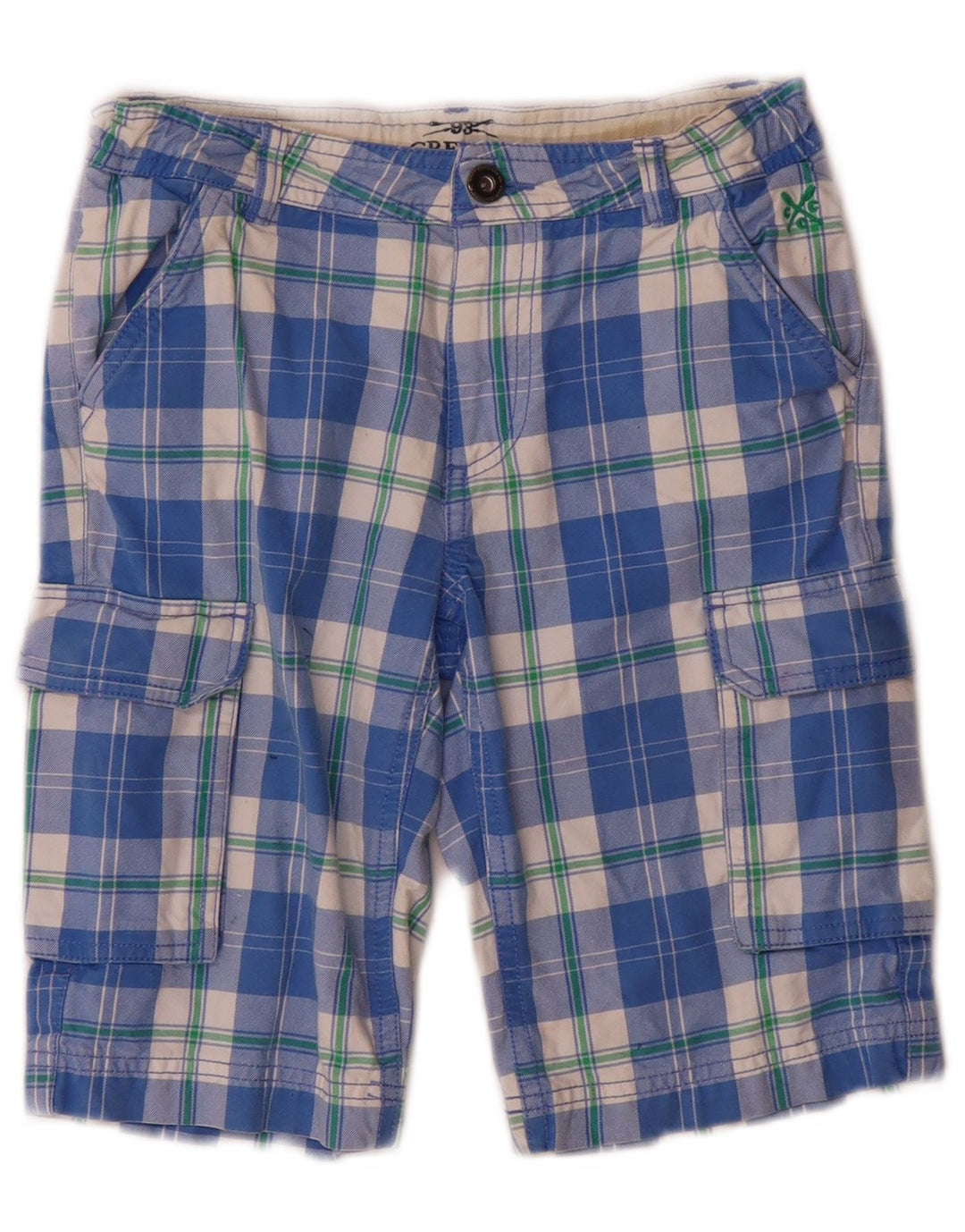Crew Clothing Boys Cargo Shorts 8-9 ετών W24 Blue Check Cotton