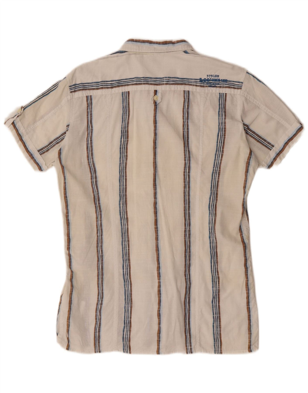 LEE Mens Short Sleeve Shirt Small White Striped Cotton