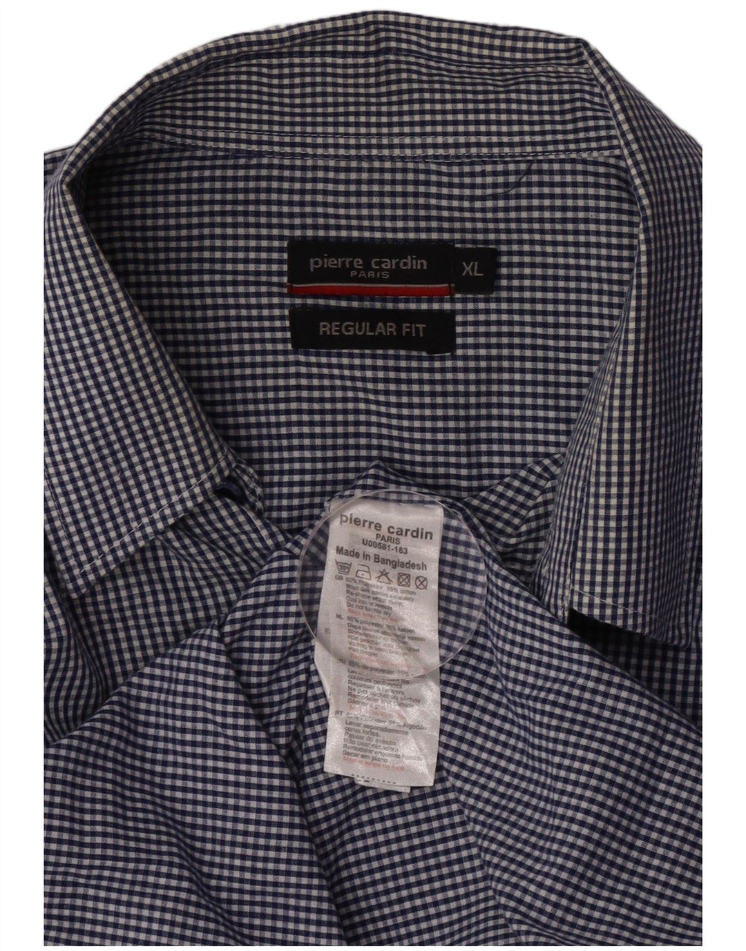 Pierre Cardin Ανδρικό πουκάμισο με κανονική εφαρμογή XL Navy Blue Gingham Polyester