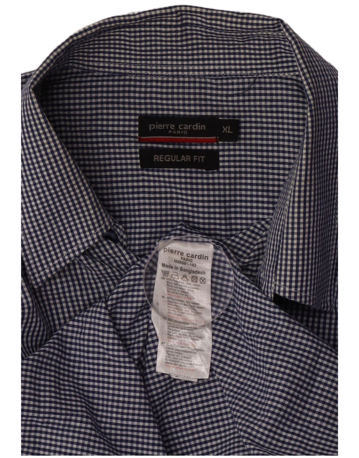 Pierre Cardin Ανδρικό πουκάμισο με κανονική εφαρμογή XL Navy Blue Gingham Polyester