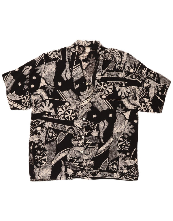 VINTAGE Γυναικείο κοντομάνικο πουκάμισο IT 46 μεγάλο μαύρο γεωμετρικό