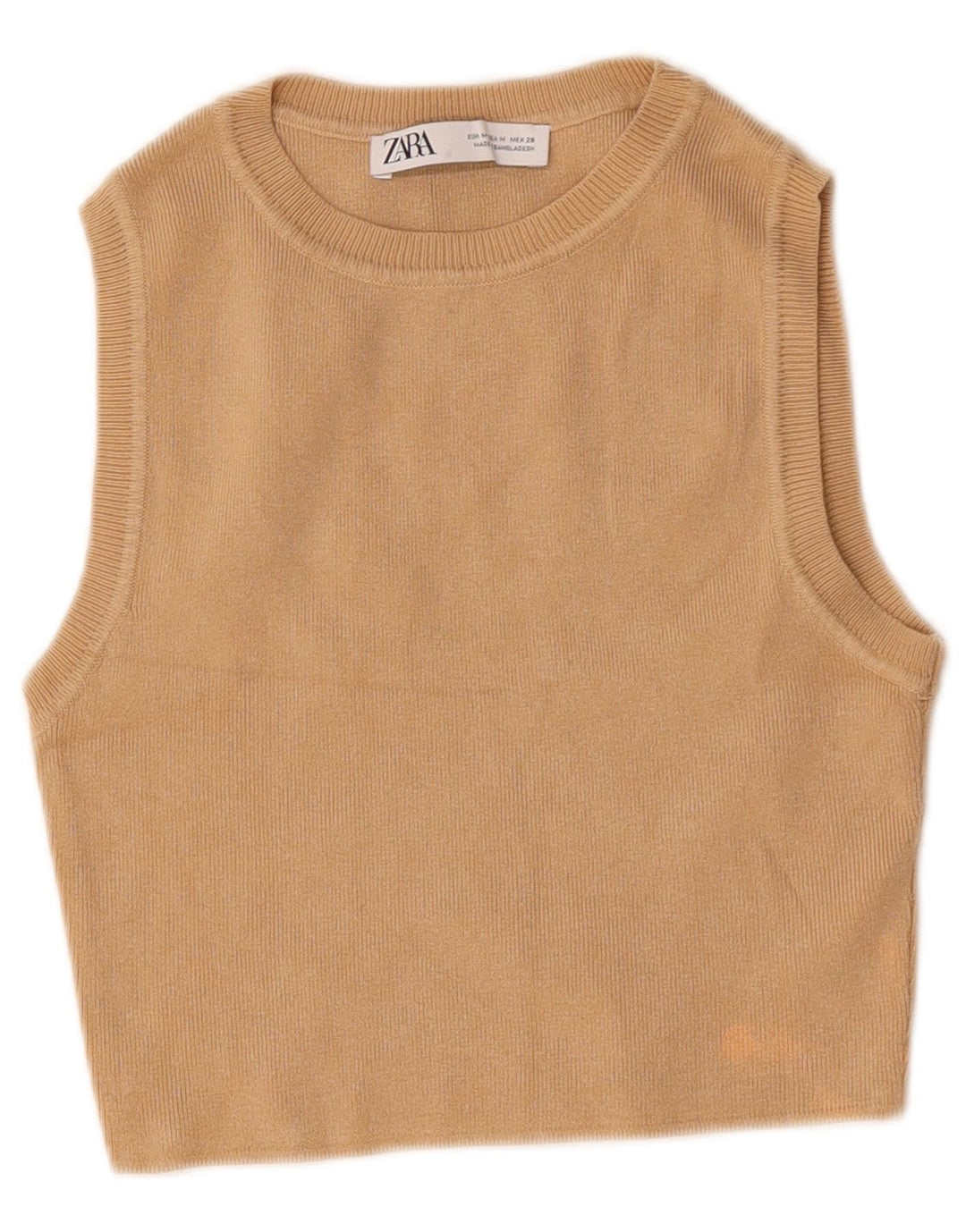 Zara Γυναικείο Crop Vest Top UK 12 Medium Beige Viscose