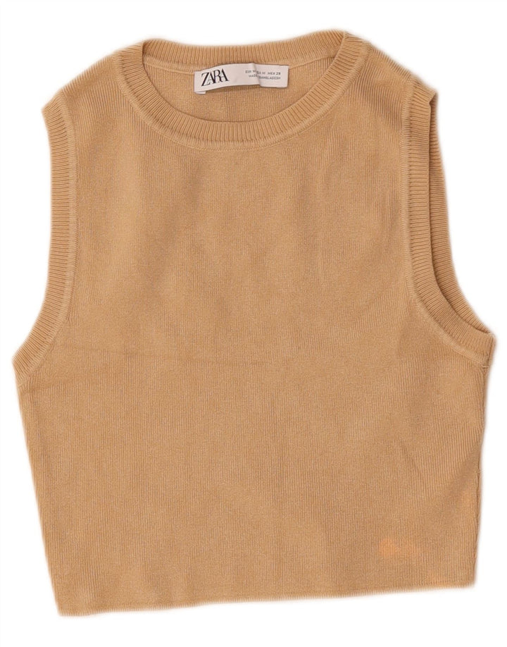Zara Γυναικείο Crop Vest Top UK 12 Medium Beige Viscose