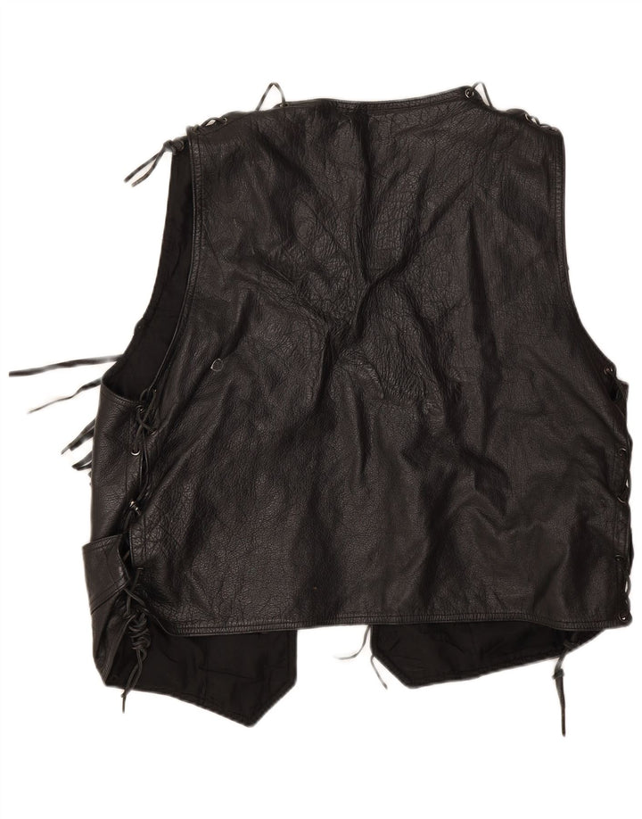 Vintage Γυναικείο Δερμάτινο Γιλέκο UK 20 2XL Μαύρο Δερμάτινο