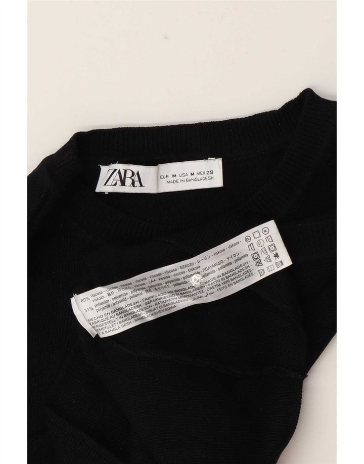 Zara Γυναικείο Crop Vest Top UK 12 Medium Black Viscose