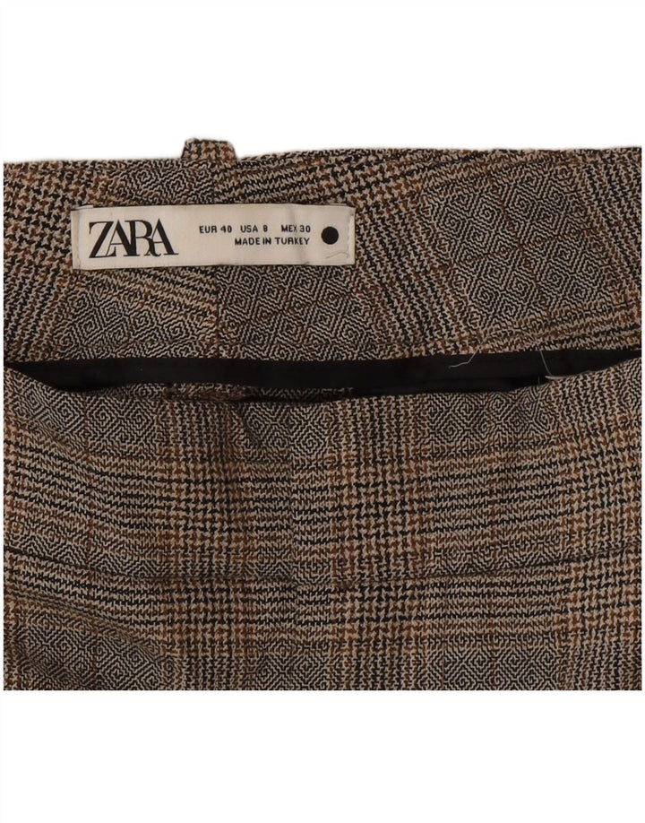 Zara Γυναικείο Cropped Παντελόνι EU 40 Medium W30 L28 Grey Check Polyester