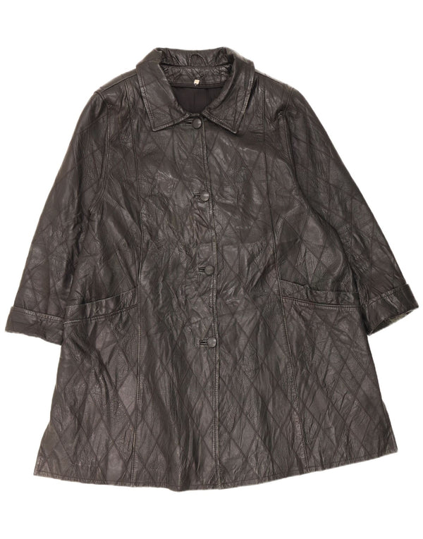 Vintage γυναικείο δερμάτινο παλτό UK 20 2XL Μαύρο Argyle/Δέρμα διαμαντιών