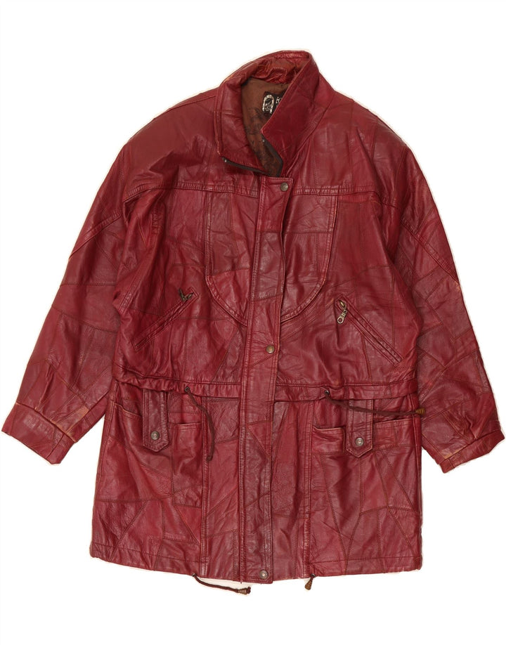 VINTAGE Womens Leather Coat UK 18 XL Maroon Leather Vintage Vintage and Second-Hand Vintage from Messina Hembry 