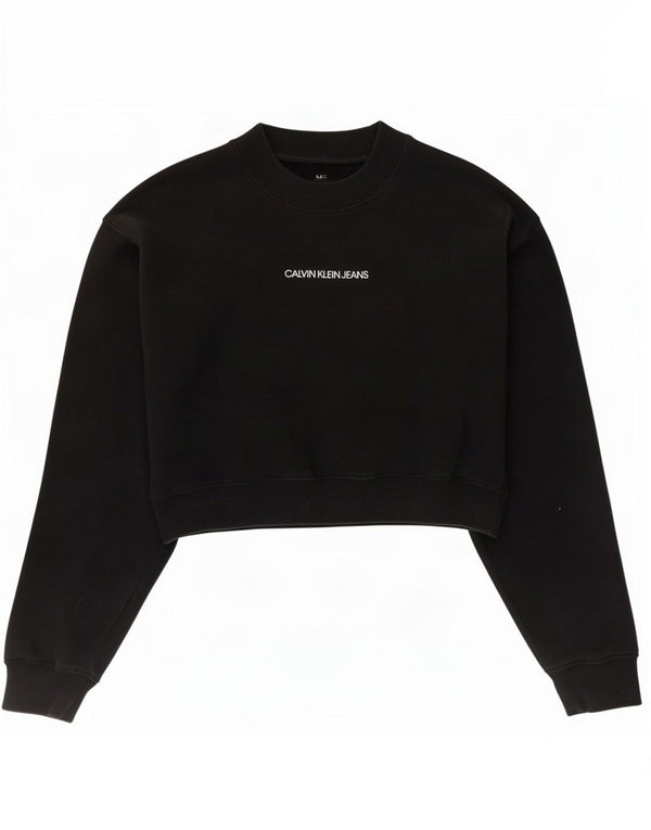 Calvin Klein Jeans Γυναικεία Crop Γραφική Φούτερ Jumper UK 10 Small Black